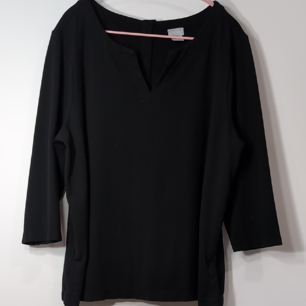 Chico's | Black Relaxed Boxy 3/4 Sleeve Blouse Minimalist Size XL